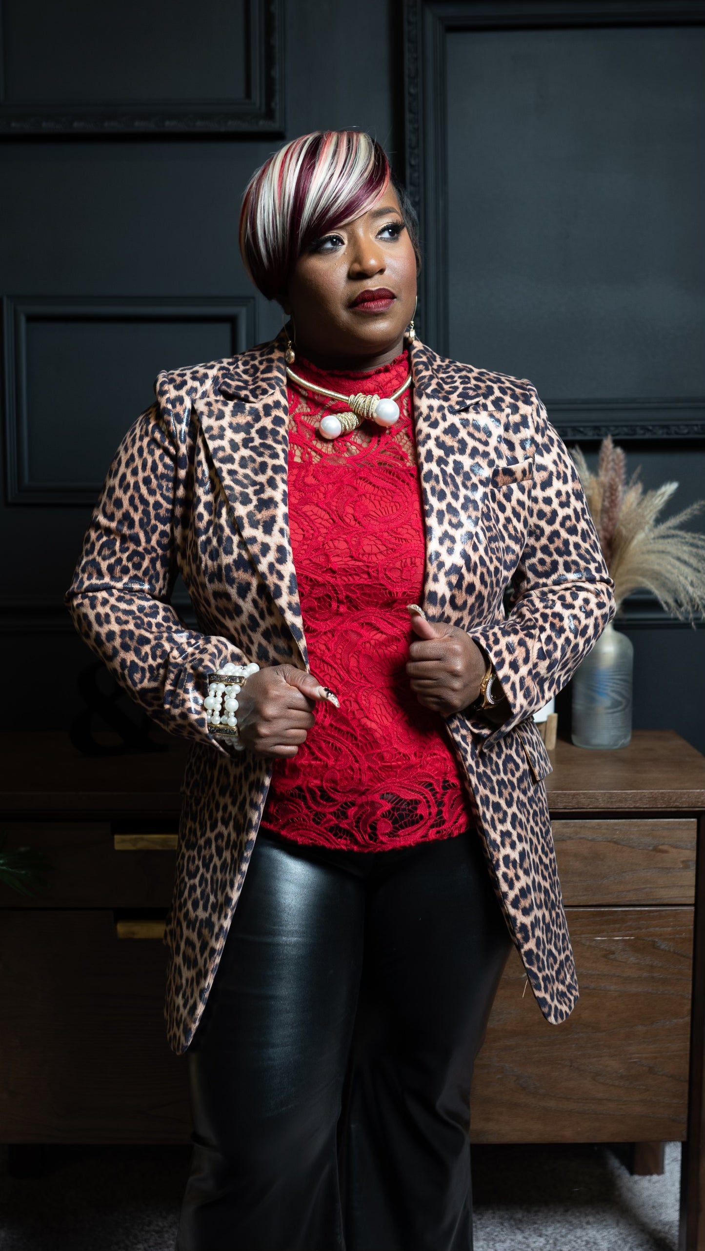 Faux Leather Animal Blazer