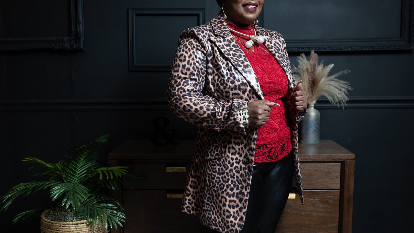 Faux Leather Animal Blazer